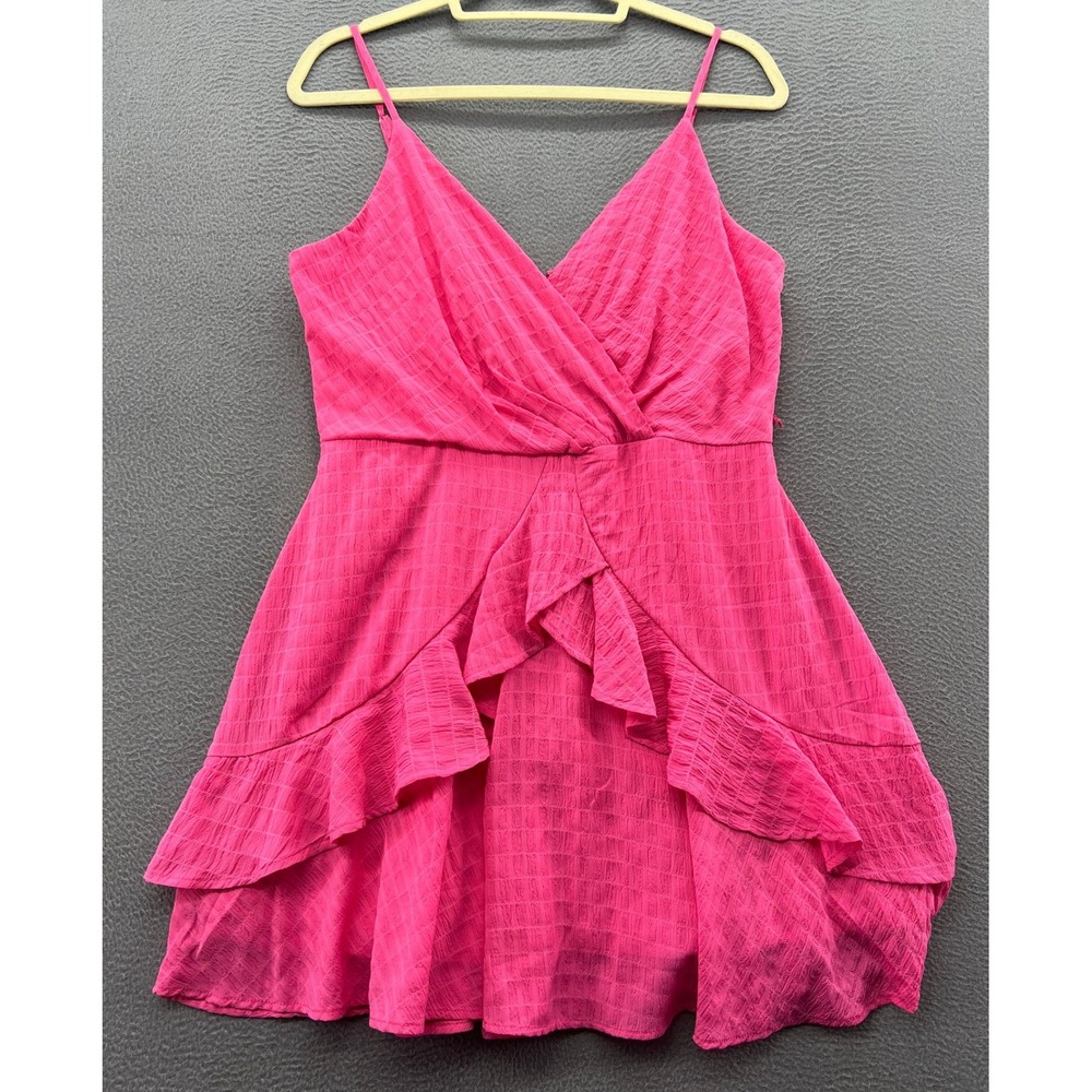 Trixxi Dress Women's Large Hot Pink Textured Ruffle Fit and Flare Mini